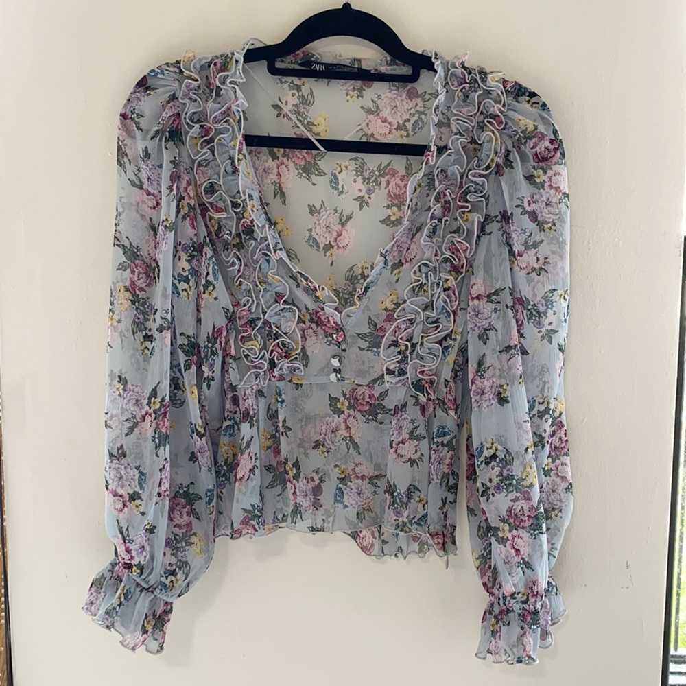 Zara Semi Sheer Floral Blouse